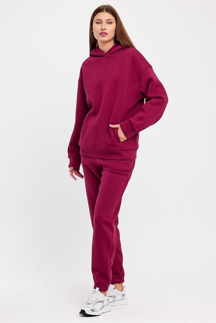 Women's Three Thread Fleece Oversize Tracksuit Set with Elastic Waist and Legs