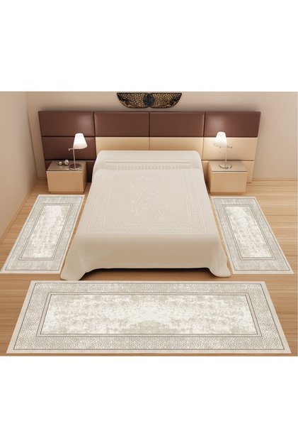 STYLE HOME Dijital Baskı 3 'lü Yatak Odası Halısı Yolluk Takımı 2 Adet 80x150 Cm 1 Adet 80x300 Cm