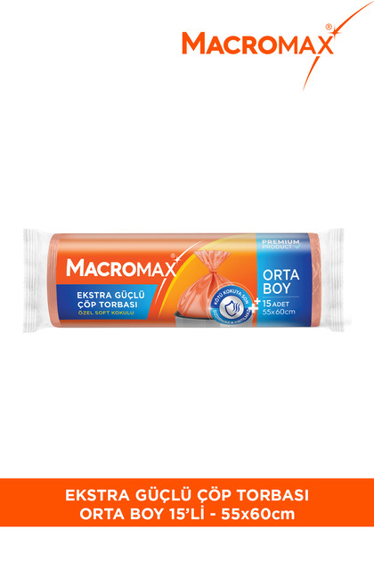 makoto  MACROMAX Ekstra Güçlü Çöp Torbası Orta Boy 55x60 Cm, Soft Kokulu