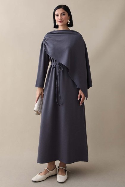 Shawl Detail Anthracite Modal Dress