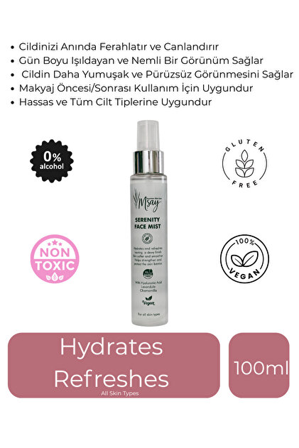 Hyaluronik Asit, Panthenol, Gül, Lavanta, Papatya Sularıyla Nemlendirici,Ferahlatıcı,Tazeleyici Mist