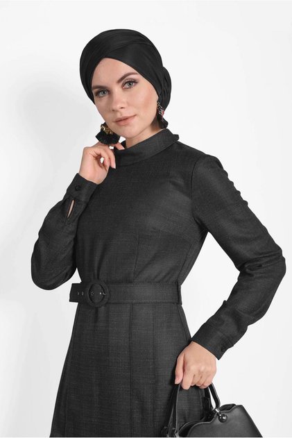 KEMERLİ BALIKÇI YAKA ELBİSE 40289
