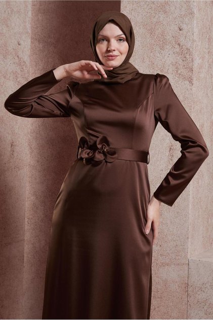 فستان ساتان بحزام 44564