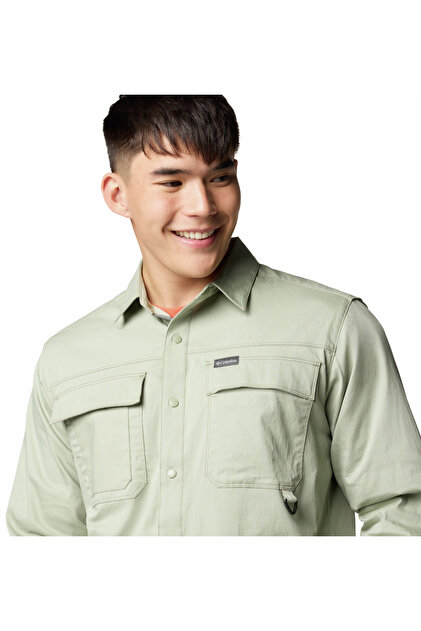 Camicia Columbia Landroamer Twill Maniche Lunghe Uomo – Safari Verde, Tasche Con Scatto, Stretch E Look Avventuroso