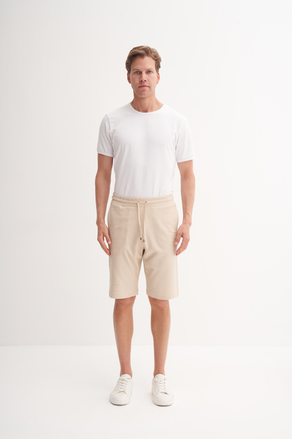Slim Fit Narrow Leg Textured Cotton Bermuda Shorts
