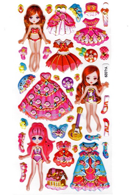 Sticker Embossed Sticker Notebook, Planner Sticker (Limyl-029)-17X9Cm- Model Girl Dress up