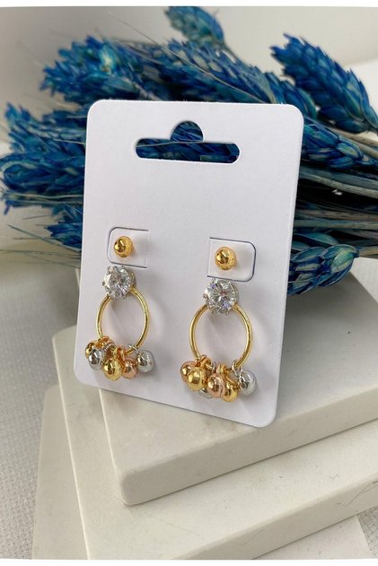 Women's Earrings 2-Piece Zircon Stone Detail Mix Bead Earrings