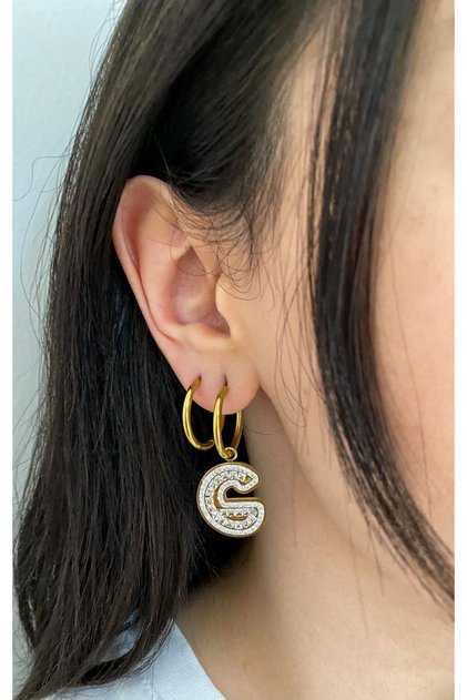 Women's Steel Zircon Stone Letter Earrings Anti-tarnish Women's Earrings