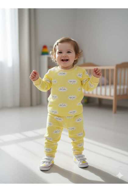Yellow Cloudy Unisex Baby Pajama Set Nightgown Newborn