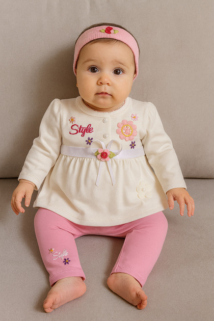 Baby Girl 3-Piece Set – 100% Cotton, Skin-Friendly, Comfortable Fit, Breathable Fabric