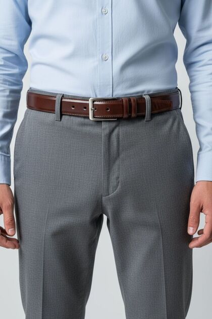 Men's Faux Leather Classic Stitching Brown Belt 3.5 cm