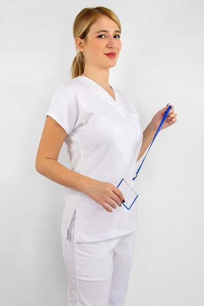 Unisex Beyaz Alpaka Doktor Hemşire Hastane Aşçı Tek Üst Forma Scrubs