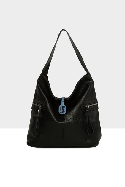 Women's Black Textured Side Zip Detail Slouch Bag M000008643