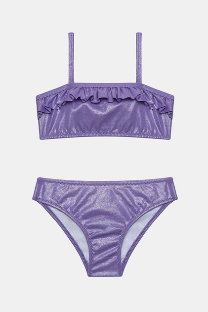 Girl's Shiny Purple Bandeau Bikini Set