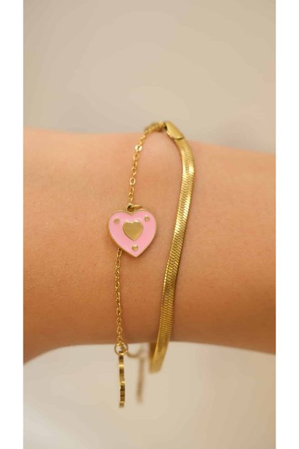 Heart and Clover Enamel Double-Sided Steel Bracelet