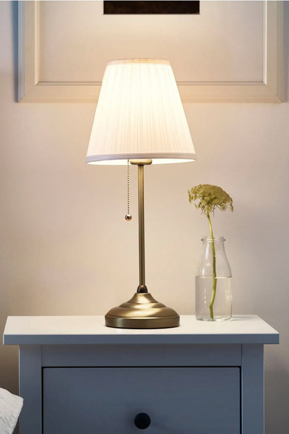 Vintage Abajur Masa Lambası Kumaş Başlıklı Büyük Boy 55cm İpli Açma Kapama JA060