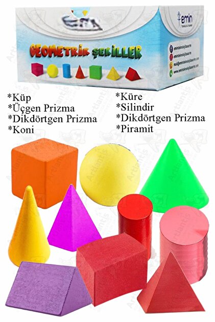 Geometrik Cisimler ve Şekiller 1 Paket Matematik Ders Materyali 10 Parça Prizma Küp Silindir Küp Kon