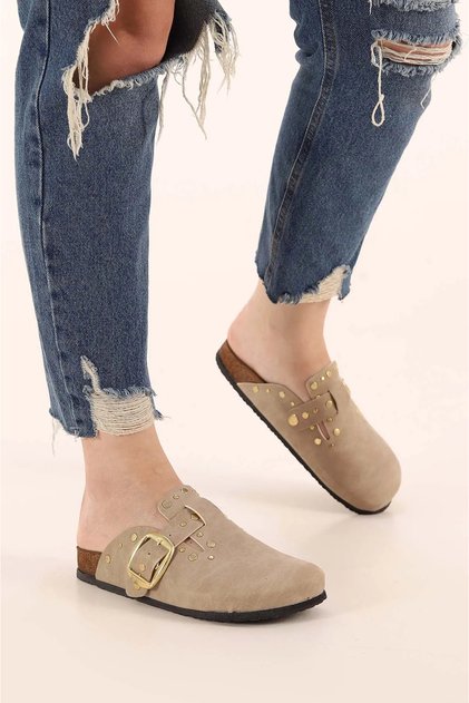Women's Beige Sabo Closed-Front Cork Slippers