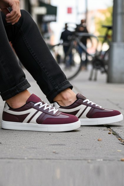 Sneaker Sports Shoes Burgundy Casual Comfortable Quality Lace-Up Orthopedic