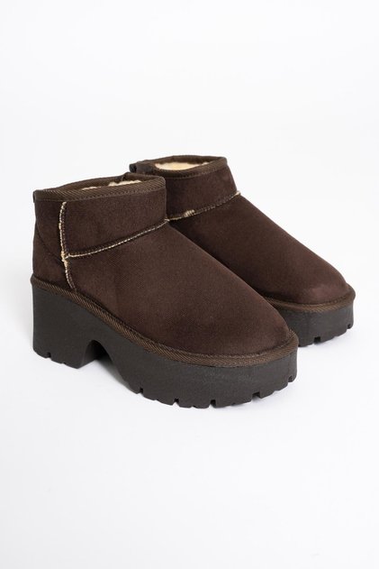 Women's Suede Boots Thick Heeled Brown Ria