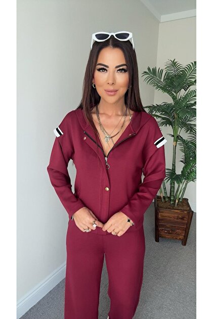 ŞANS LİFE Kadın Kapüşonlu Beli Lastikli Omzu Ribana Detaylı Pantolonlu İkili TAKIM