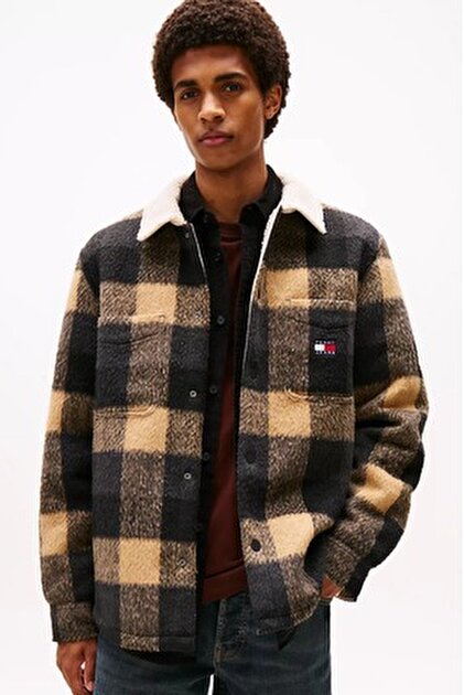 Tommy Hilfiger Erkek TJM CHECK SHERPA OVERSHIRT EXT Mont - Siyah
