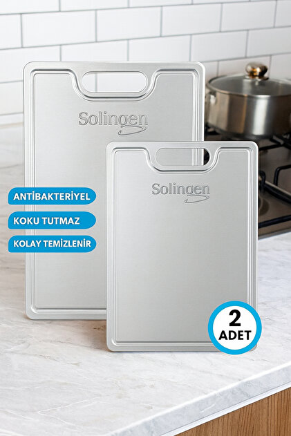 Paslanmaz Çelik Kesme Tahtası 2 Adet Solingen Ekmek Sebze Et Kesme Tahtası