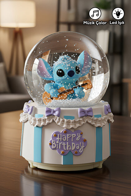 ALFAGİFT Müzikli Işıklı Stitch Kar Küresi Mavi- Doğum Günü Temalı