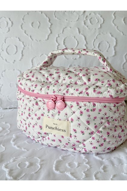 Pink Crispy Floral Travel Makeup Bag