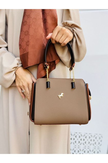 5-Eye Chain Hand Strap Detailed Women's Bag with Shoulder Strap