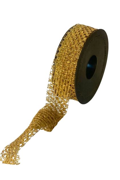 Gold Glittery Jute Straw Patterned Lace Ribbon 2 cm X 10 Meters Handmade Bridal Dowry Ornament Ribbon