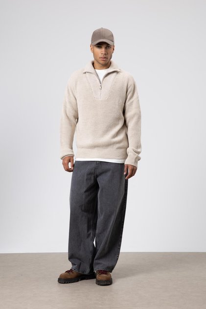 Half-zip knit sweater with stone embellishments