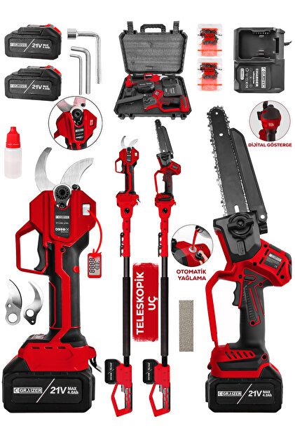 Graizer K 50 Mm Dijital Makas Testere 2 Akülü Kömürsüz Şarjlı Ağaç