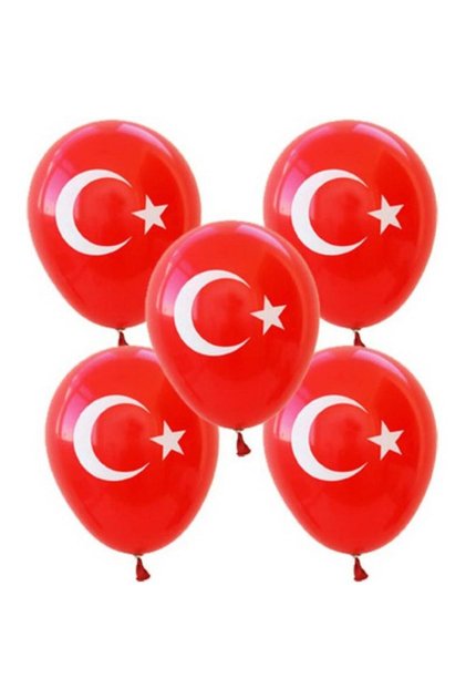 İstoç 30 Pieces Moon and Star Printed Turkish Flag Printed Balloon