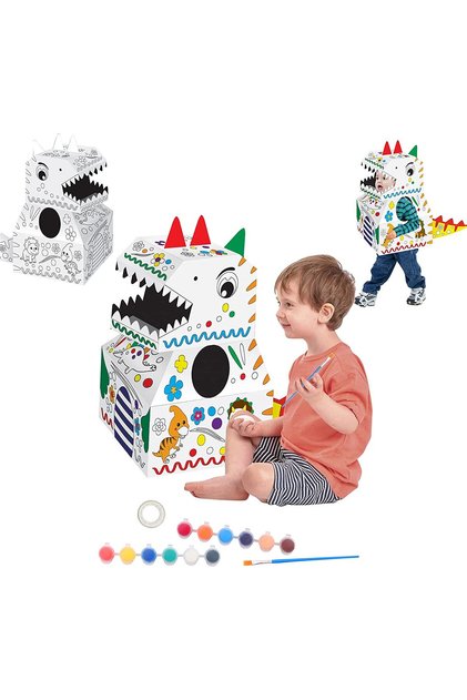 Figurină de colorat, din carton, model dinozaur, 12 acuarele, 2 pensule, 62x36x72 cm, 4 ani+