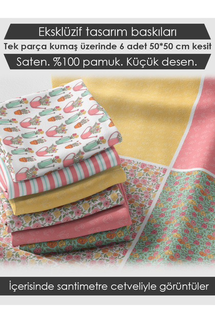 6 Adet 50x50 cm %100 Pamuk Patchwork Kumaş Seti – Dikiş ve El İşi İçin