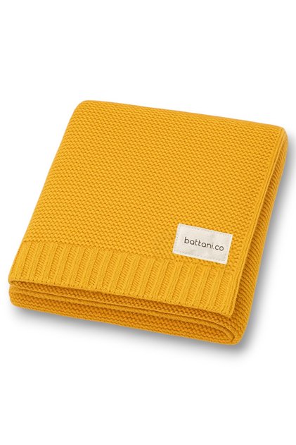 Knitted Baby Blanket for Baby Girl and Boy 85cm X85Cm 100% Cotton Kotonel Mustard