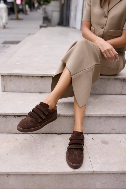 Jolanta Women's Brown Velcro Suet Sneaker
