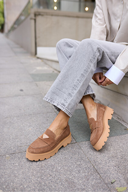 ANGELİNA JONES Mirela Women's Taba Tutu Real Suede Loafer Shoes