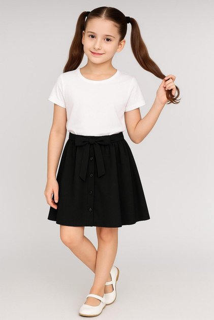 KIZ ÇOCUK GÖSTERİ BELİ LASTİKLİ FİYONKLU DETAYLI ETEK