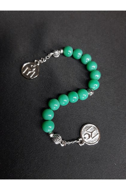 Green Glass Beads and Metal Alloy Zaza Prayer Beads