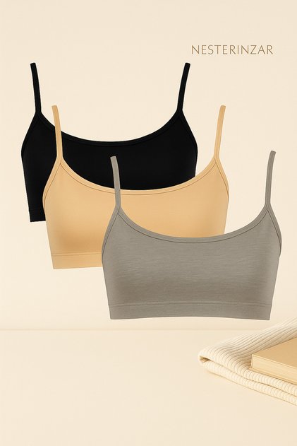 Women's 3-Pack Padded Sports Bra with String Straps Half Tank Top