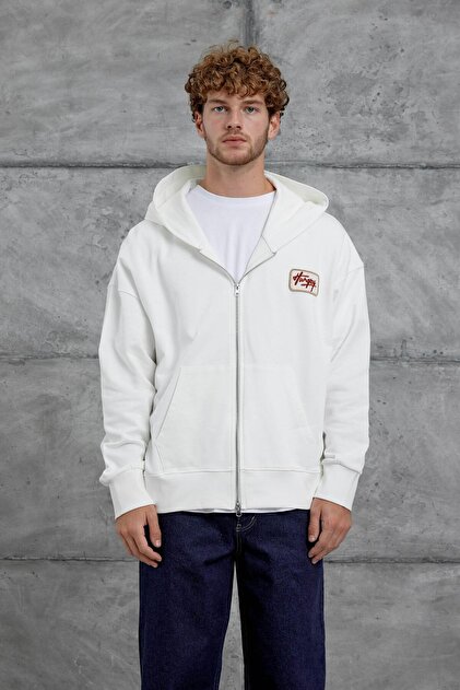 Men's Sweatshirt Nmrc Oversized Top White Oversized Zippered Hooded Full Zipper