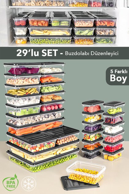 29-Piece Refrigerator Organizer Set - Microwave-Safe Organizer Freezer Storage Container Anthracite