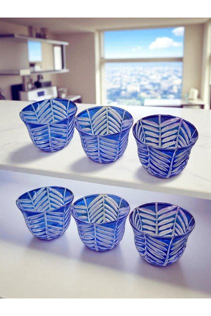 6-Piece Colored Cut Crystal Glass Coffee-Side Delight Dish / Mırra Set