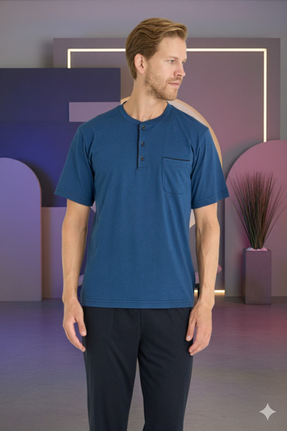 Men's Plus Size Midi Collar Pajama Set