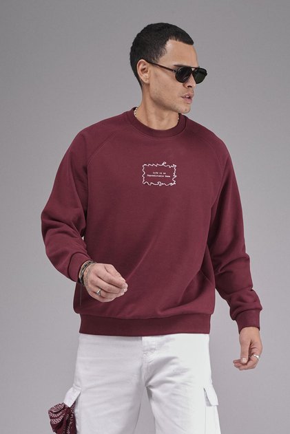 Oversize Fit Raglan Sleeve Embroidered Sweatshirt