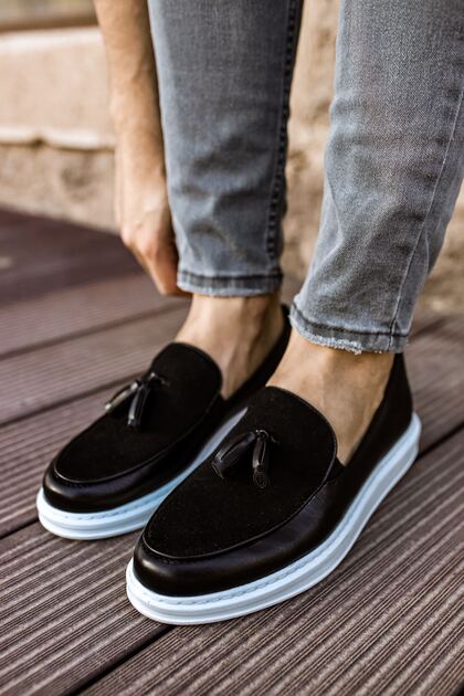 Ch002 Loafer Pelle Men's Casual Slip-On Corcik Leather Suede Classic Shoes Csbt - Black