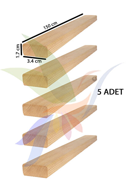 5 ADET Silinmiş, Yanları Pahlı, 1.7cm x 3.4cm x 150 cm Hobi Çıtası, Bahçe Ahşap Dekor Çit Raf