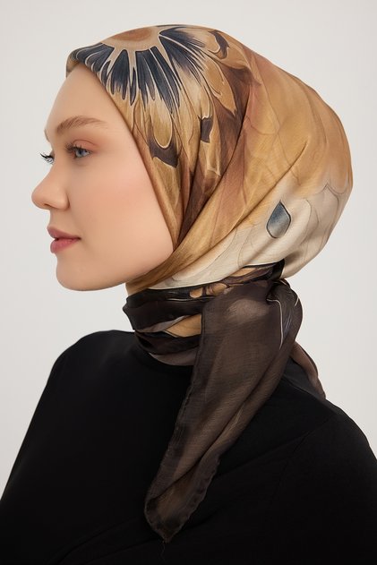 زهرة الشمس - بني - وشاح جانجان بنقشة أورورا - 90x90 سم
